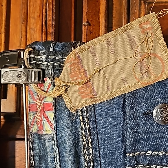 MACHINE BRAND DARK DENIM DISTRESSED JEANS STRAIGHT LEG NWT! - Picture 3 of 5